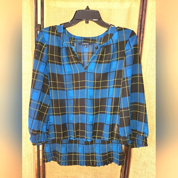 Women's Chadwicks Blue and Black Plaid Sheer Women's Blouse Size 8 - Picture 1 of 9